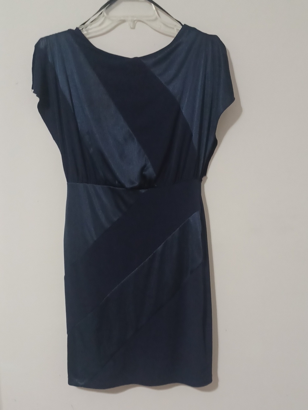 Sweet Storm Navy and Dark Navy Diagonal Satin Panel Mini Party Dress. NWOT. M